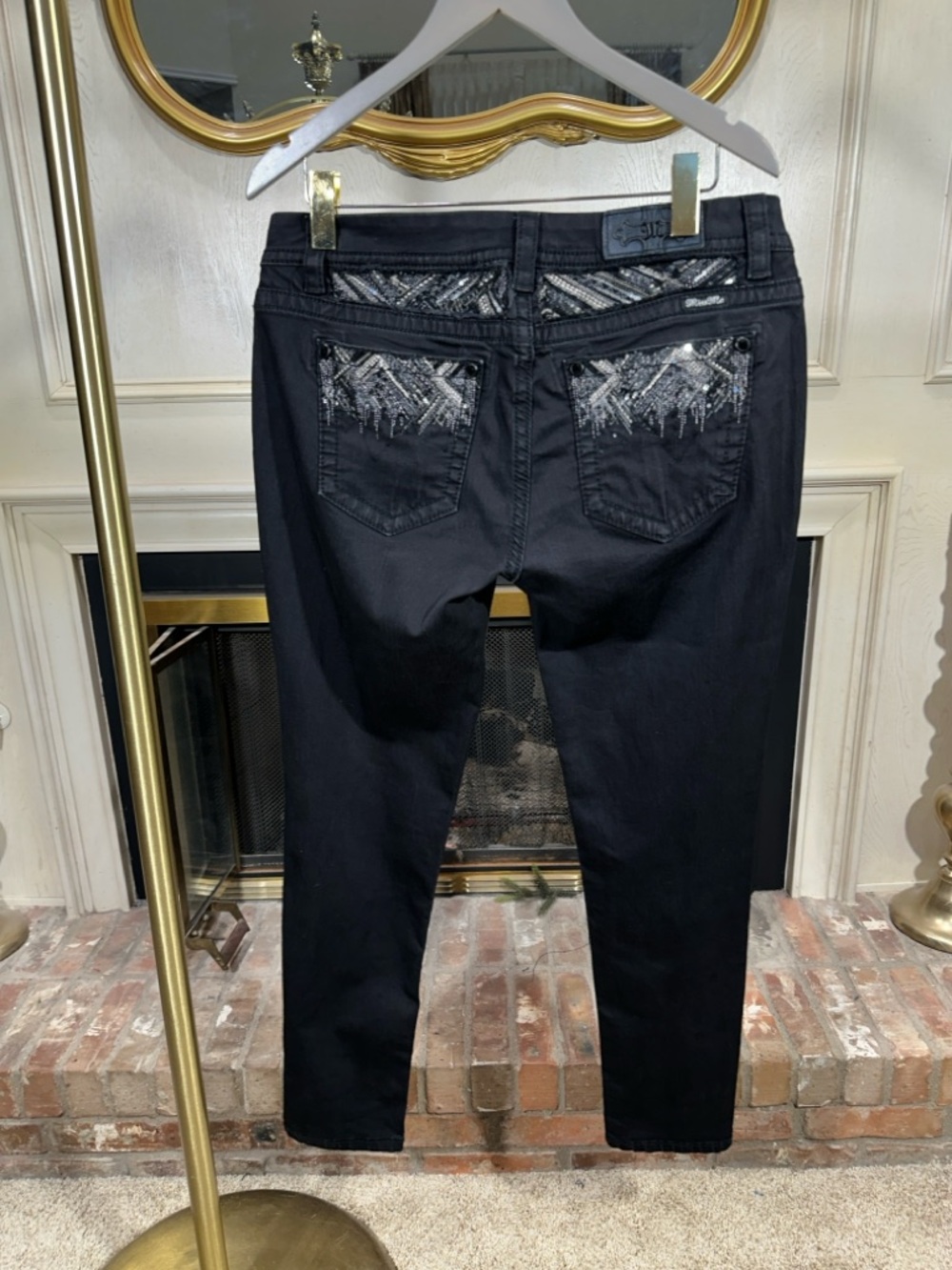 Miss Me Easy Skinny Jeans 32 Black Sequined Y2K Grunge McBling - Picture 2 of 9